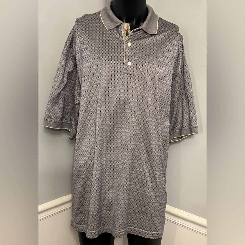 Bobby Jones Polo Golf Shirt XXL - red blue cream diamond print made in Thailand